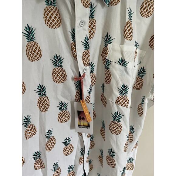 Free Planet Men's Pineapple Pattern Short Sleeve Shirt Button Down Size 3XL NWT - Picture 2 of 5